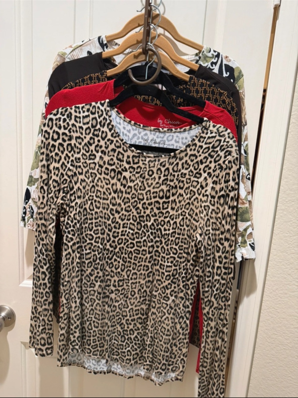 Chico's Beige and Black Leopard Print Long Sleeve Top